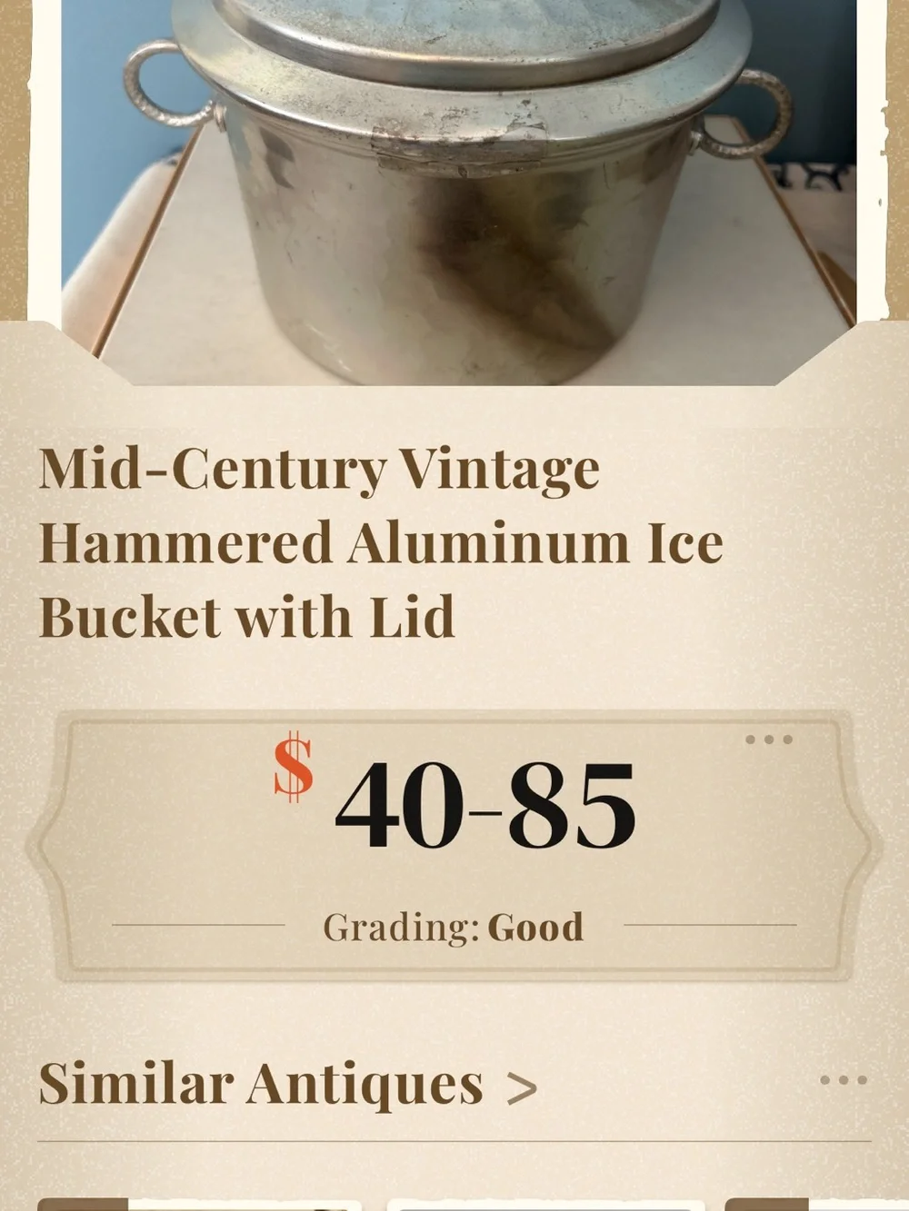 Vintage Silver-Tone Hammered -look Covered ice Bucket Some Cosmetic issues. GUC